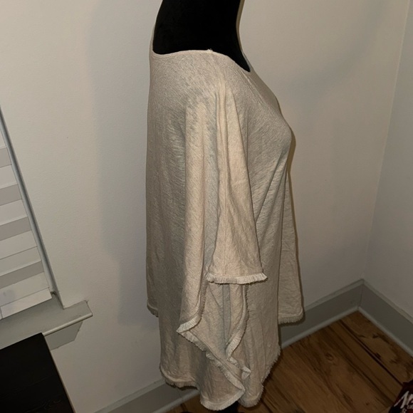 J. Jill natural 100% Linen short sleeve relaxed poncho style fringed top Sz XL - Picture 3 of 8